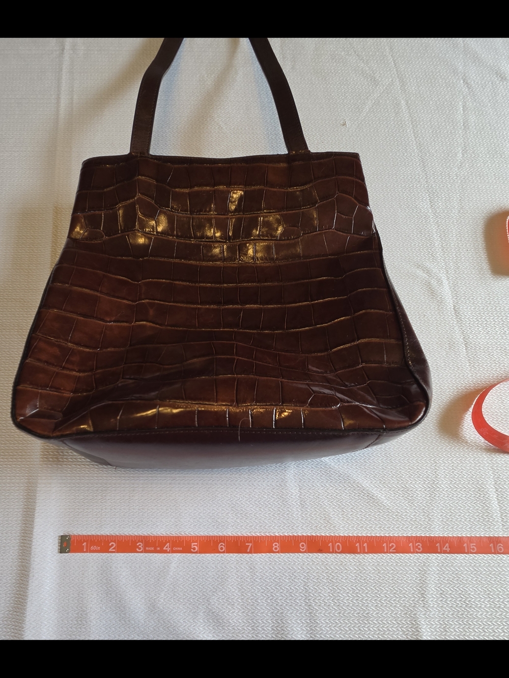 Italian Leather Brown Croc-Embossed Leather Tote Bag - Picture 10 of 12